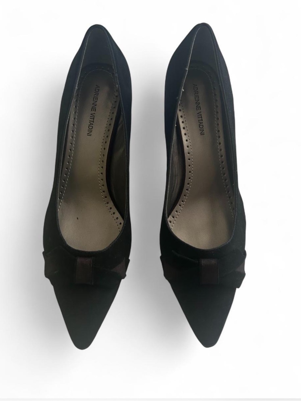 Adrienne Vittadini Black Pointed Toe Kitten Heel Pumps Bow Detail Size 10